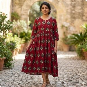 andi vintage dress size 2X floral burgundy